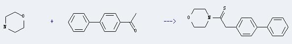 Ethanone, 1-(1,1'-biphenyl)-4-yl- can react with morpholine to produce 4-(biphenyl-4-yl-thioacetyl)-morpholine